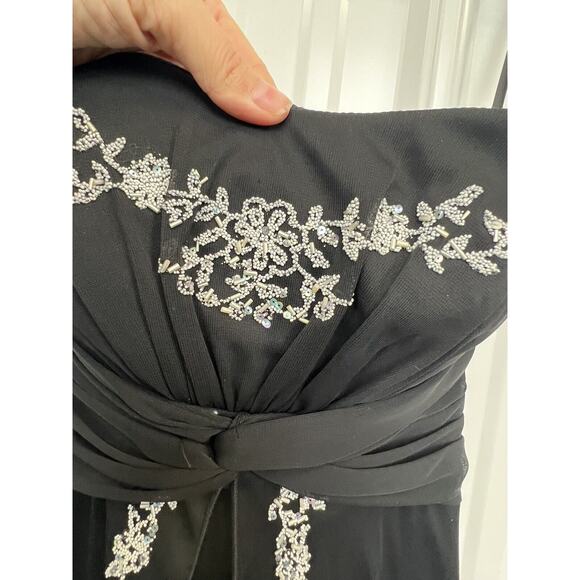 XOXO Dress S Black Mesh Vampy Beaded Y2K Strapless High Low Layers - Picture 4 of 11